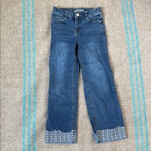 Wallflower Dark Blue Wide-Leg Jeans with Studded Cuffs